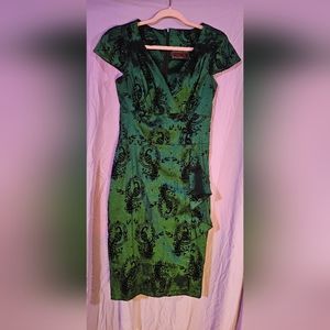 Stunning peacock flocked wiggle dress - rare
